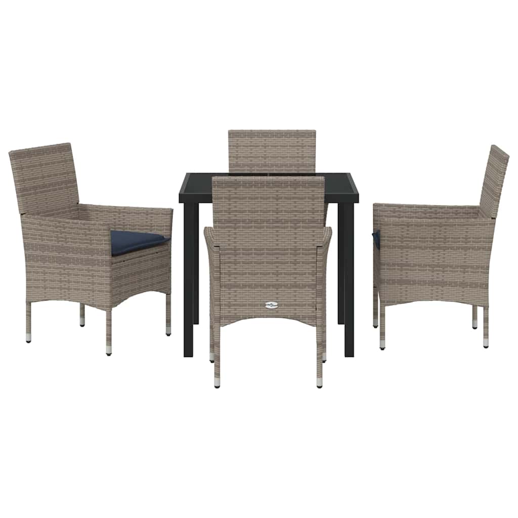 Tafel en stoelen set met kussen 5 pcs Grijs PE Rattan
