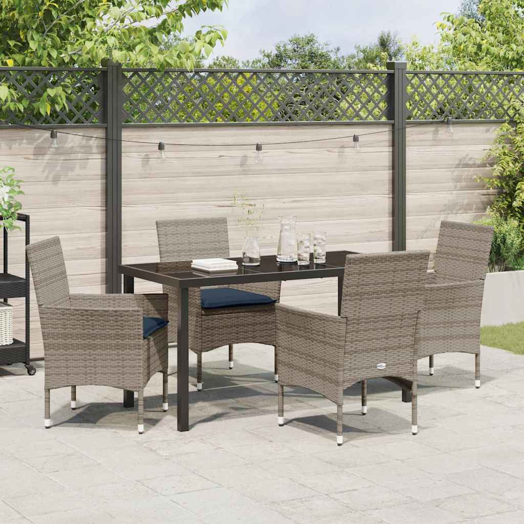 Tafel en stoelen set met kussen 5 pcs Grijs PE Rattan