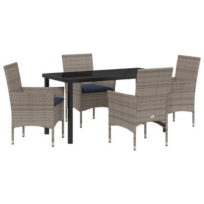 Tafel en stoelen set met kussen 5 pcs Grijs PE Rattan