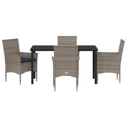 Tafel en stoelen set met kussen 5 pcs Grijs PE Rattan
