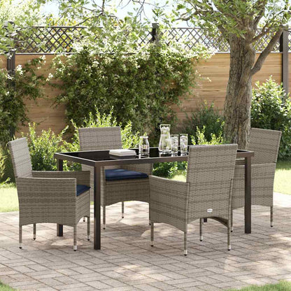 Tafel en stoelen set met kussen 5 pcs Grijs PE Rattan
