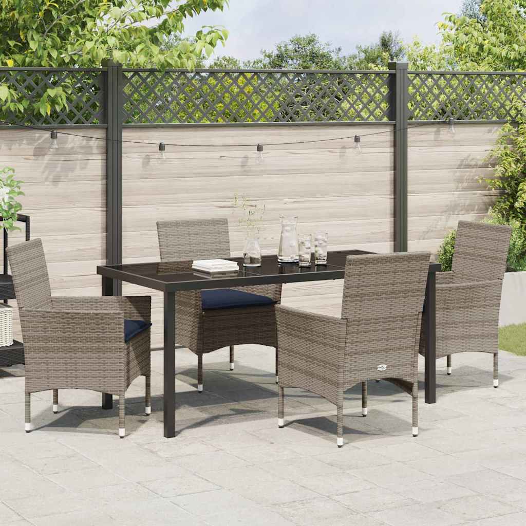 Tafel en stoelen set met kussen 5 pcs Grijs PE Rattan