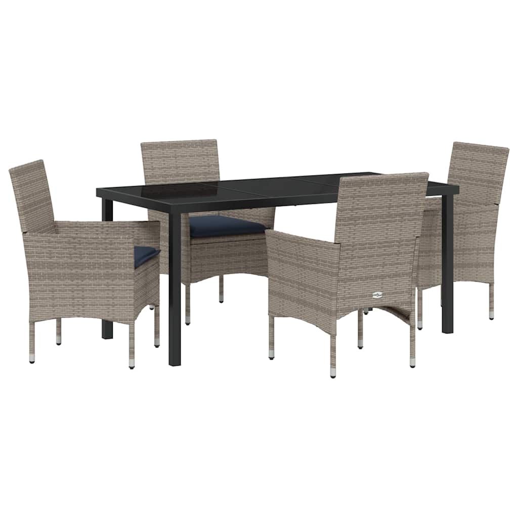 Tafel en stoelen set met kussen 5 pcs Grijs PE Rattan