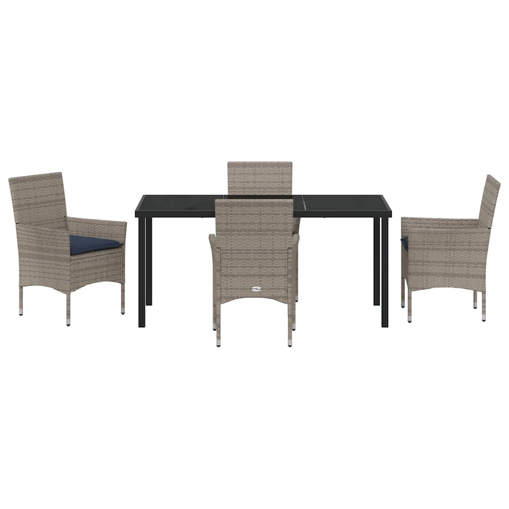 Tafel en stoelen set met kussen 5 pcs Grijs PE Rattan