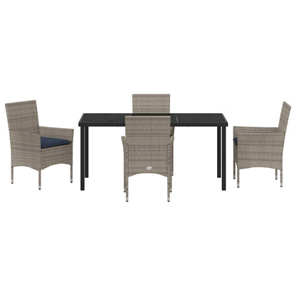 Tafel en stoelen set met kussen 5 pcs Grijs PE Rattan