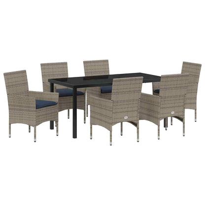 Tafel en stoelen set met kussen 7 pcs Grijs PE Rattan