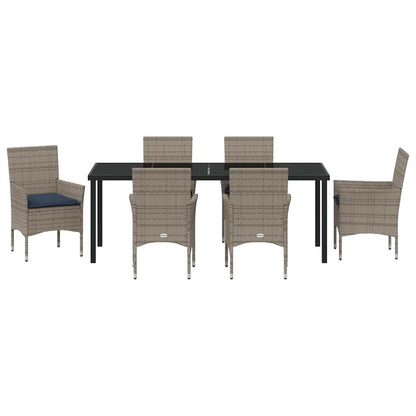 Tafel en stoelen set met kussen 7 pcs Grijs PE Rattan