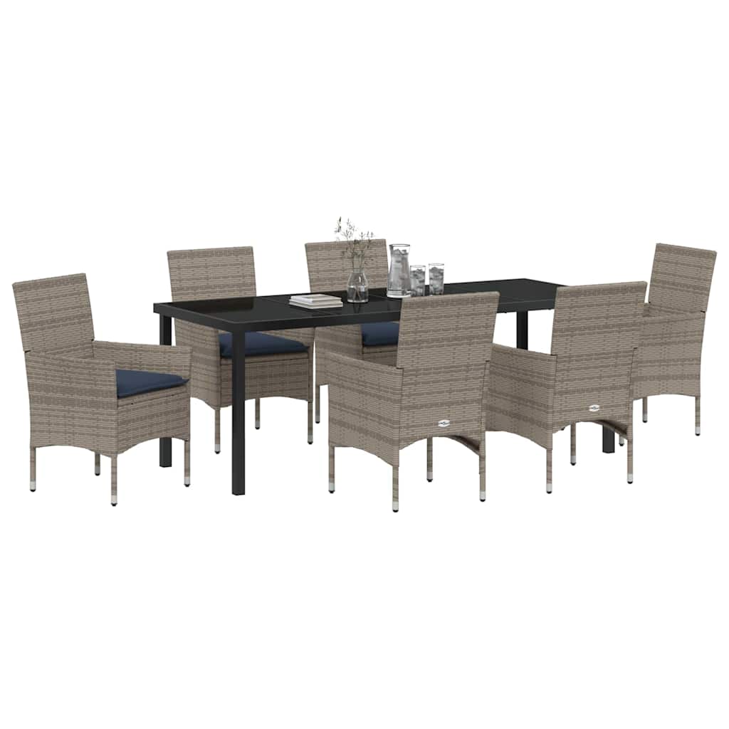 Tafel en stoelen set met kussen 7 pcs Grijs PE Rattan