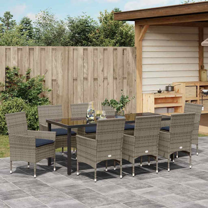 Tafel en stoelen set met kussen 9 pcs Grijs PE Rattan