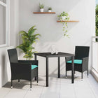Table and Chairs Set with Cushions 3 pcs Black PE Rattan