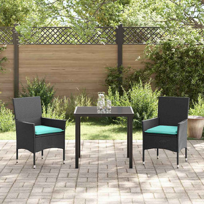Tafel en stoelen set met kussen 3 pcs Zwart PE Rattan
