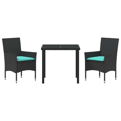 Tafel en stoelen set met kussen 3 pcs Zwart PE Rattan