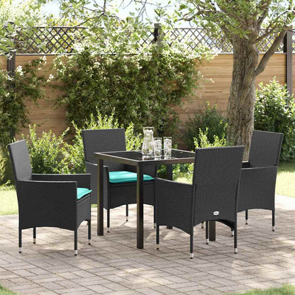 Tafel en stoelen set met kussen 5 pcs Zwart PE Rattan