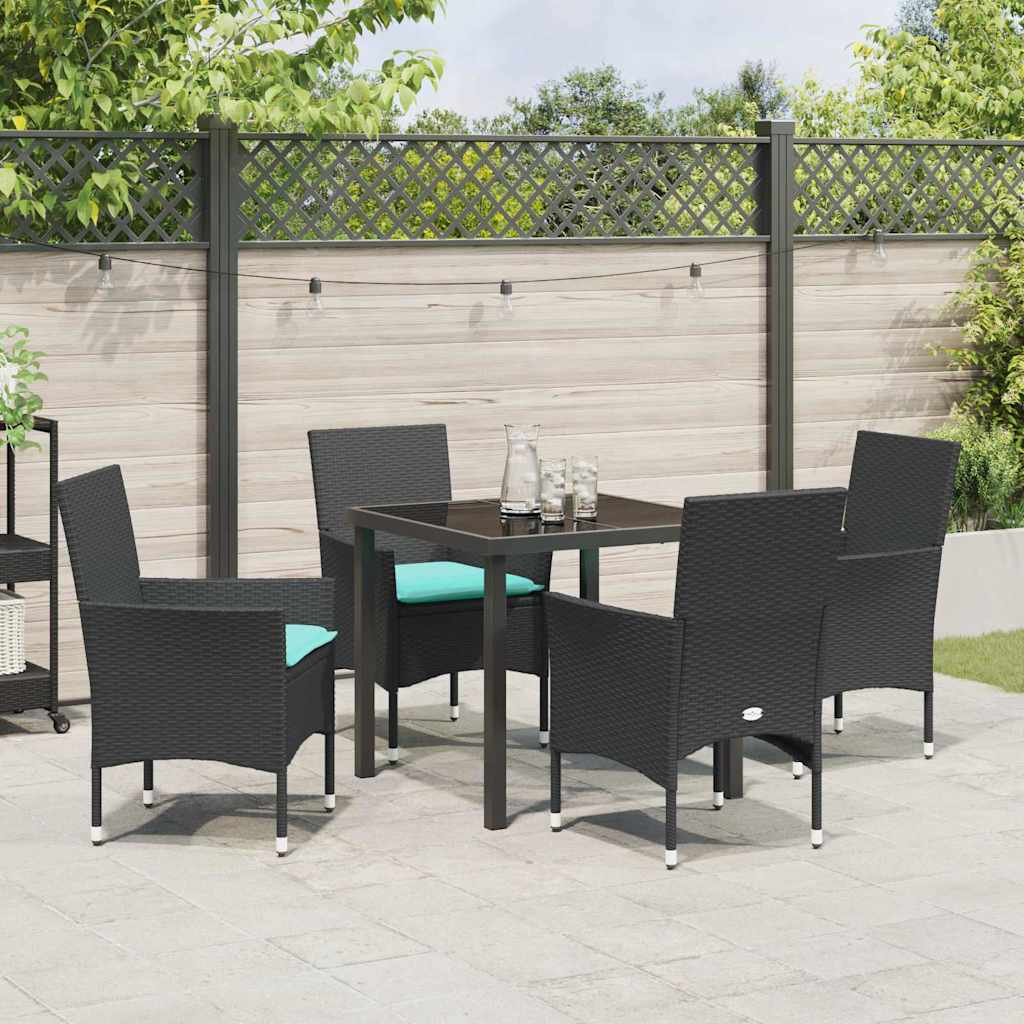 Tafel en stoelen set met kussen 5 pcs Zwart PE Rattan