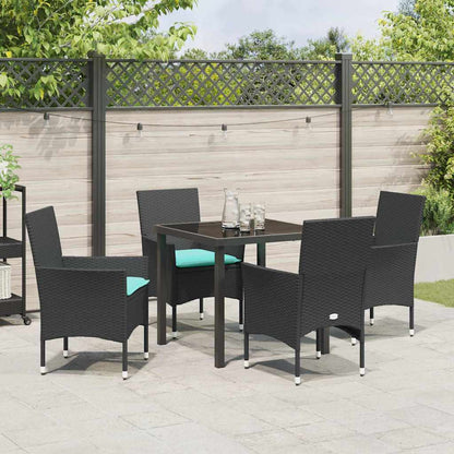 Tafel en stoelen set met kussen 5 pcs Zwart PE Rattan
