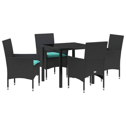 Tafel en stoelen set met kussen 5 pcs Zwart PE Rattan