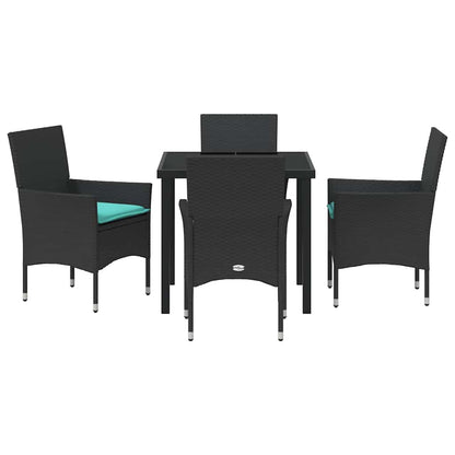 Tafel en stoelen set met kussen 5 pcs Zwart PE Rattan