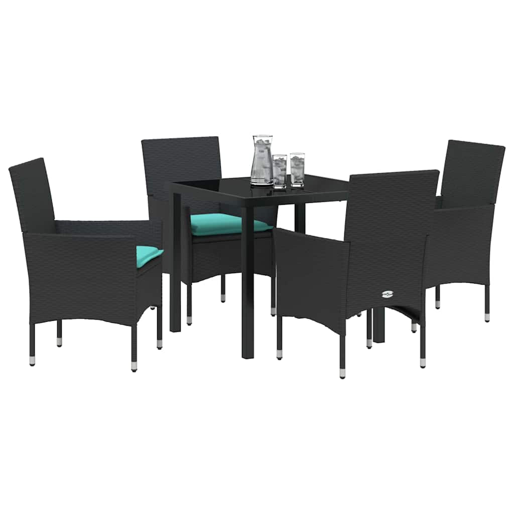 Tafel en stoelen set met kussen 5 pcs Zwart PE Rattan