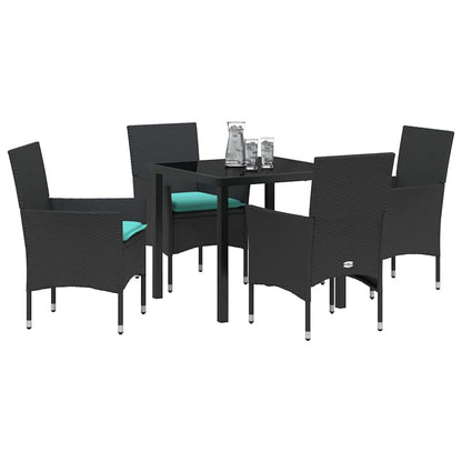 Tafel en stoelen set met kussen 5 pcs Zwart PE Rattan