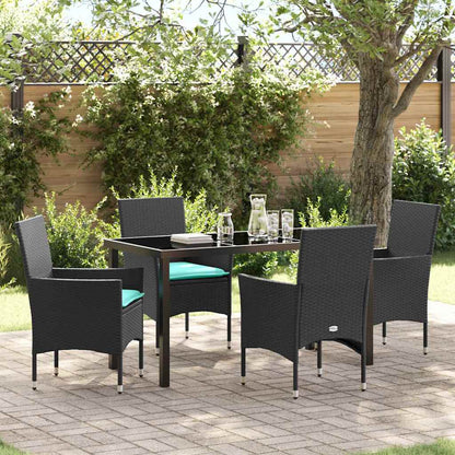 Tafel en stoelen set met kussen 5 pcs Zwart PE Rattan