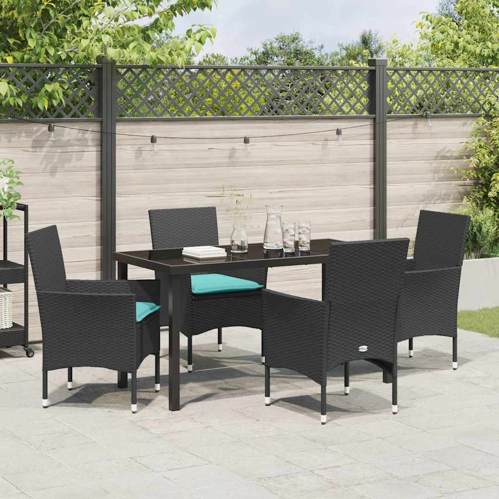 Tafel en stoelen set met kussen 5 pcs Zwart PE Rattan
