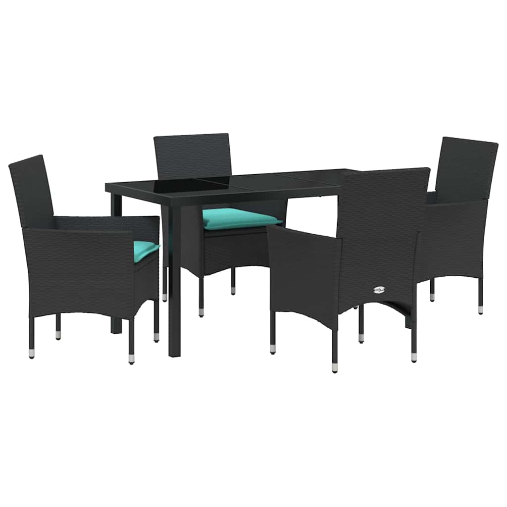 Tafel en stoelen set met kussen 5 pcs Zwart PE Rattan