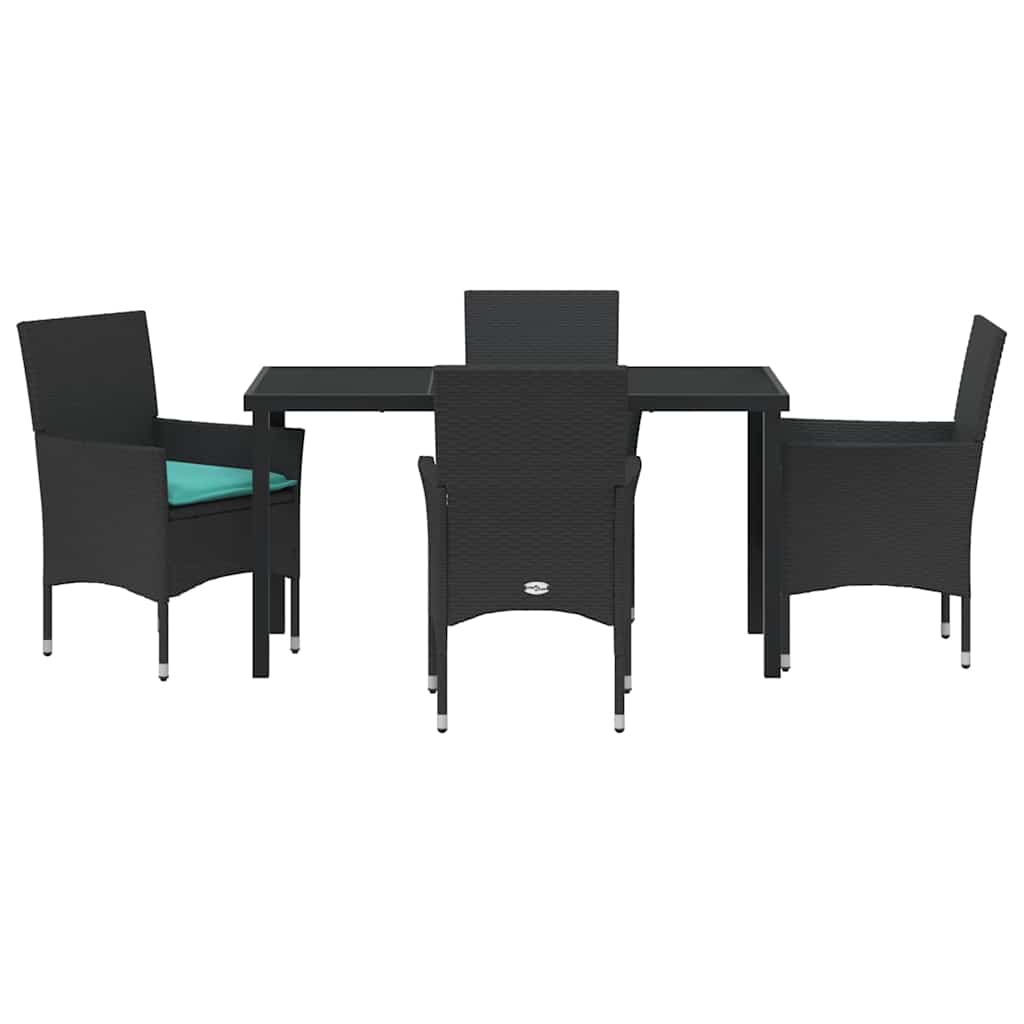 Tafel en stoelen set met kussen 5 pcs Zwart PE Rattan