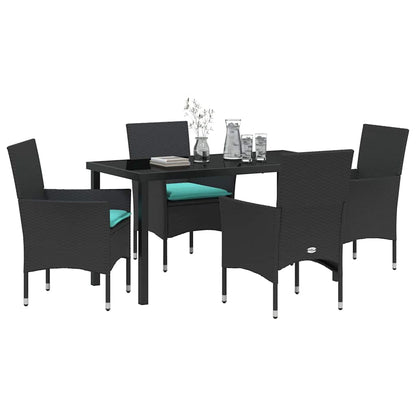 Tafel en stoelen set met kussen 5 pcs Zwart PE Rattan