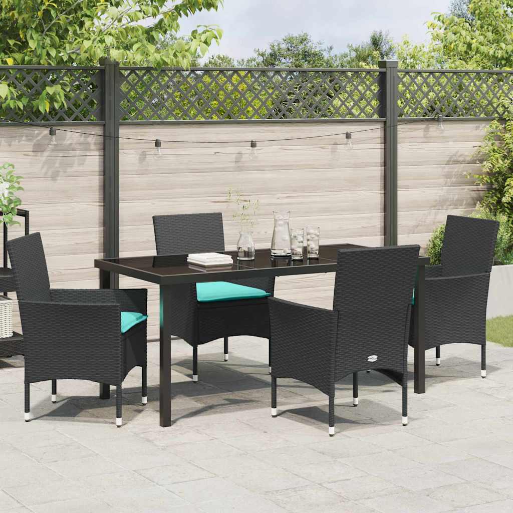 Tafel en stoelen set met kussen 5 pcs Zwart PE Rattan