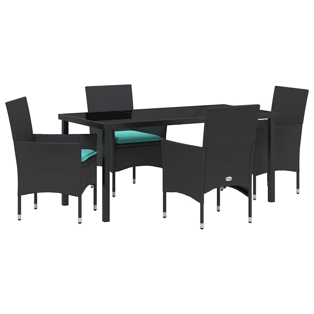 Tafel en stoelen set met kussen 5 pcs Zwart PE Rattan