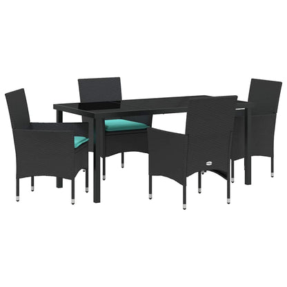 Tafel en stoelen set met kussen 5 pcs Zwart PE Rattan