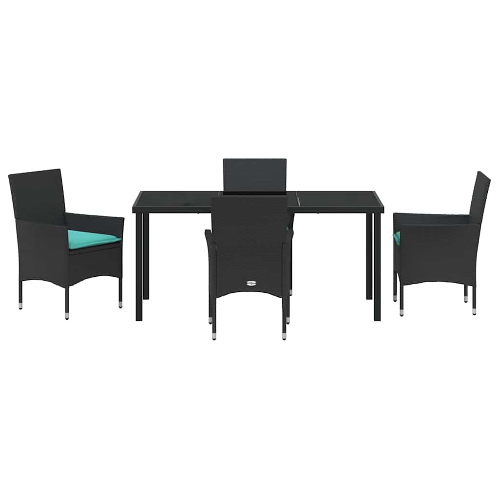 Tafel en stoelen set met kussen 5 pcs Zwart PE Rattan