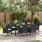 Table and Chair Set with Cushion 7 pcs Black PE Rattan