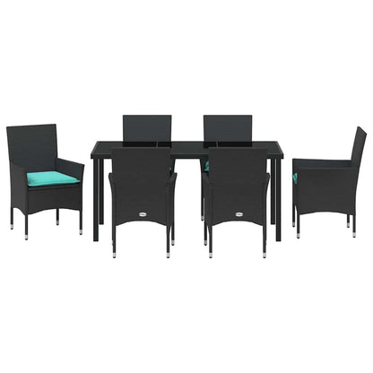 Tafel en stoelen set met kussen 7 pcs Zwart PE Rattan