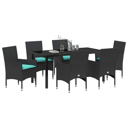 Tafel en stoelen set met kussen 7 pcs Zwart PE Rattan