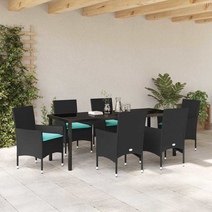 Tafel en stoelen set met kussen 7 pcs Zwart PE Rattan