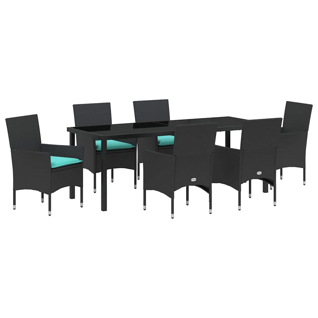 Tafel en stoelen set met kussen 7 pcs Zwart PE Rattan