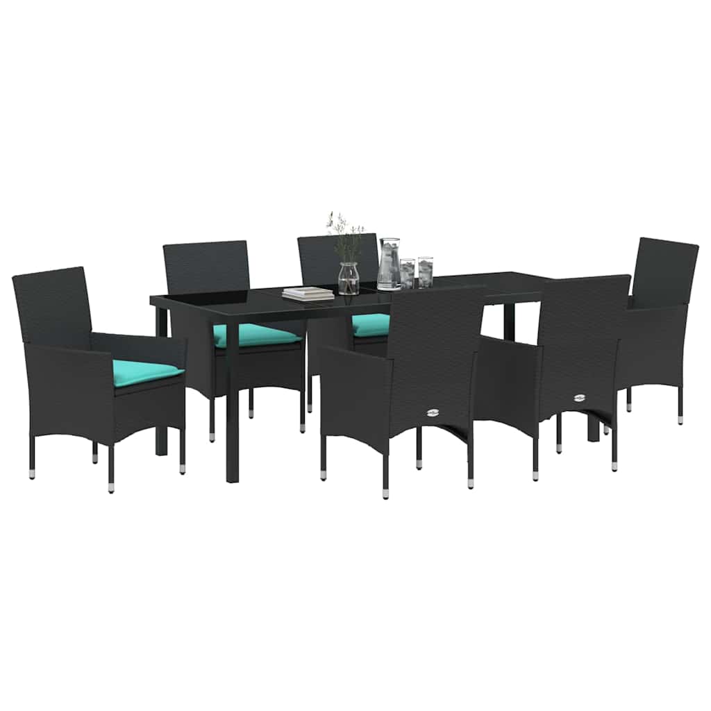 Tafel en stoelen set met kussen 7 pcs Zwart PE Rattan
