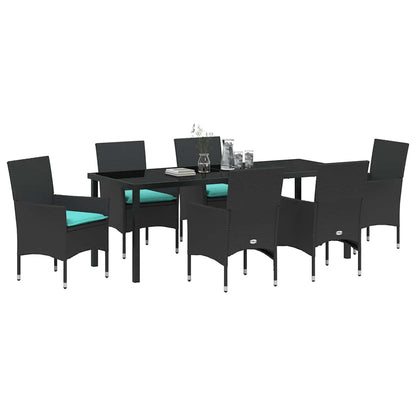 Tafel en stoelen set met kussen 7 pcs Zwart PE Rattan