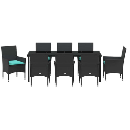 Tafel en stoelen set met kussen 9 pcs Zwart PE Rattan