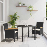 Tuin eettafelset poly rattan 3-delig zwart