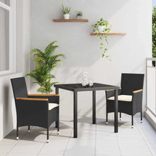 Tuin eettafelset met kussen 3 pcs Zwart poly rattan