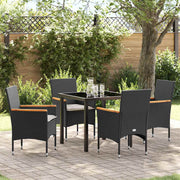 Tuin eettafelset poly rattan zwart 4 zitplaatsen