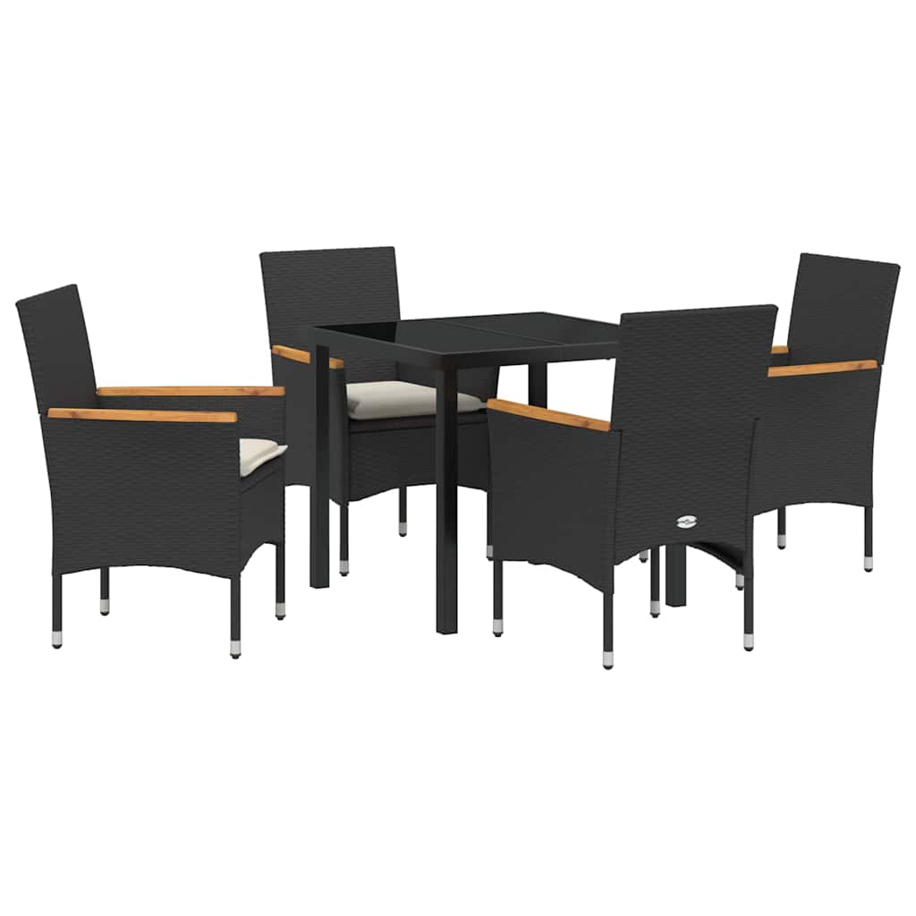 Tuin eettafelset met kussen 5 pcs Zwart poly rattan