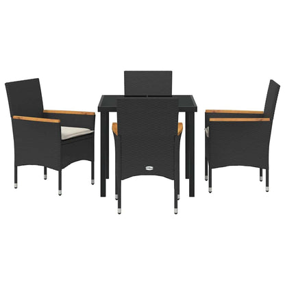 Tuin eettafelset met kussen 5 pcs Zwart poly rattan