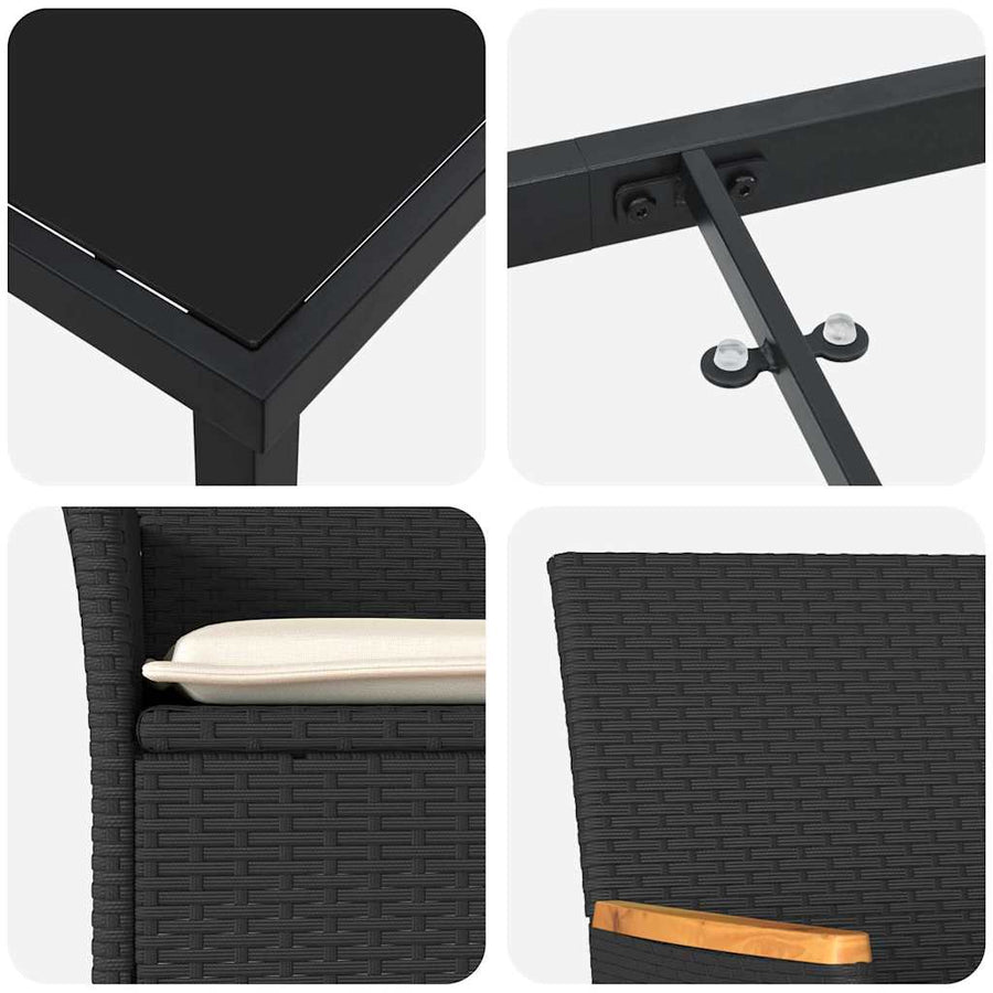 Tuin eettafelset met kussen 5 pcs Zwart poly rattan