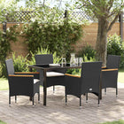 Garden dining set with cushion 5 pcs Black poly rattan
