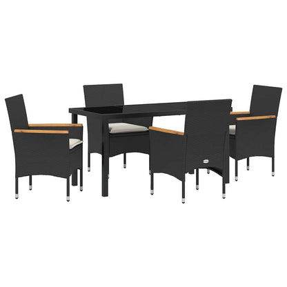 Tuin eettafelset met kussen 5 pcs Zwart poly rattan
