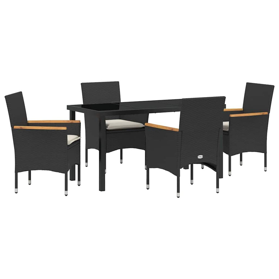 Tuin eettafelset met kussen 5 pcs Zwart poly rattan