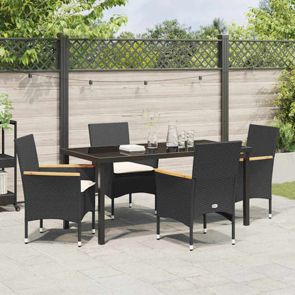 Tuin eettafelset met kussen 5 pcs Zwart poly rattan